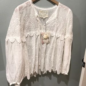 Johnny Was white embroidered blouse